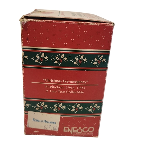 Vintage Enesco Red Christmas Eve-mergency Toy Car Over Light Ornament Santa Elf - Picture 3 of 11